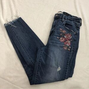 Garage Jeans Womens Distressed Pink Embroidered Flower Hi Rise Skinny Denim 07